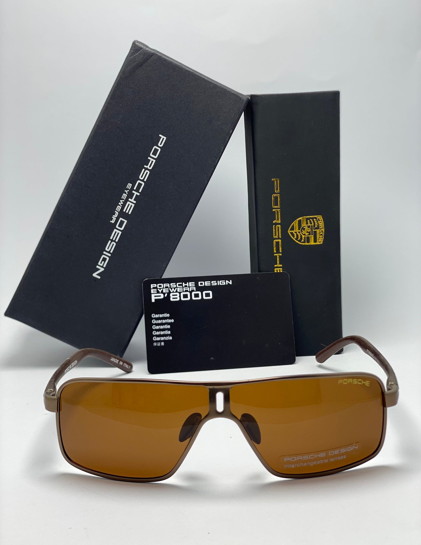 Porsche Design Eyeware: Black Metal Framed Sunglasses, Brown Lenses