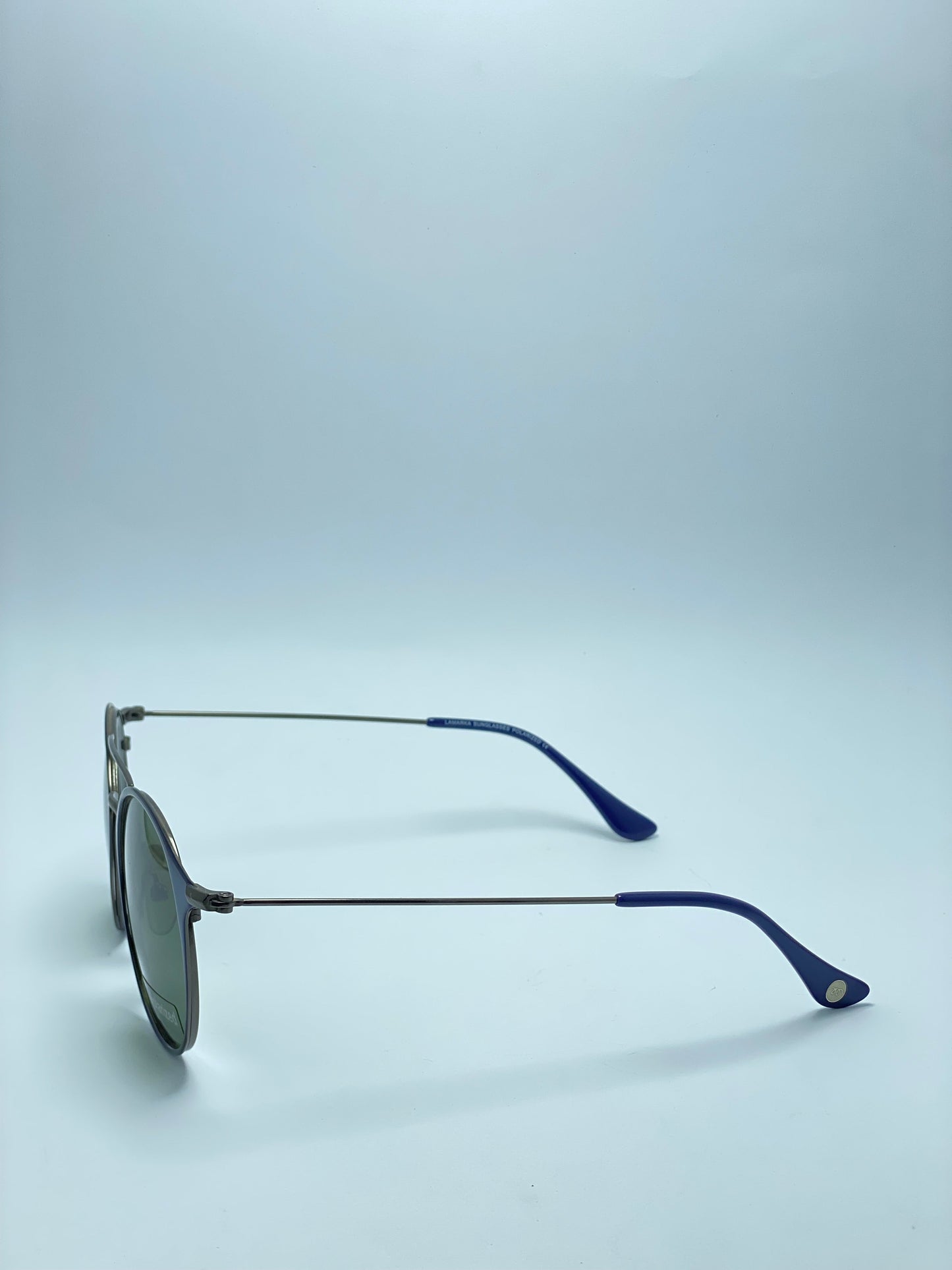 Polarized Female Sunglasses in Blue On Gunmetal and Silver Gradient Flash