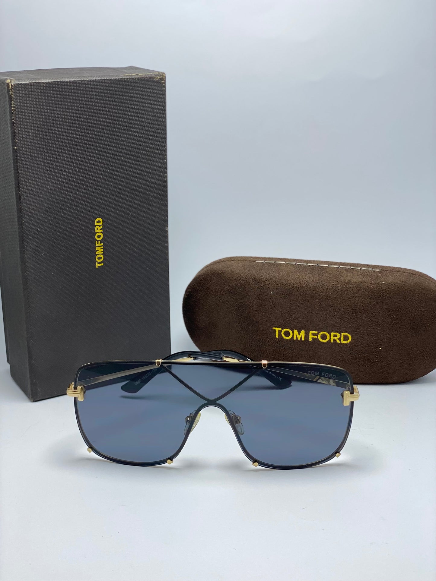 Mens Oversize Exposed Lens Flat Top Racer Shield Tom Ford Sunglasses