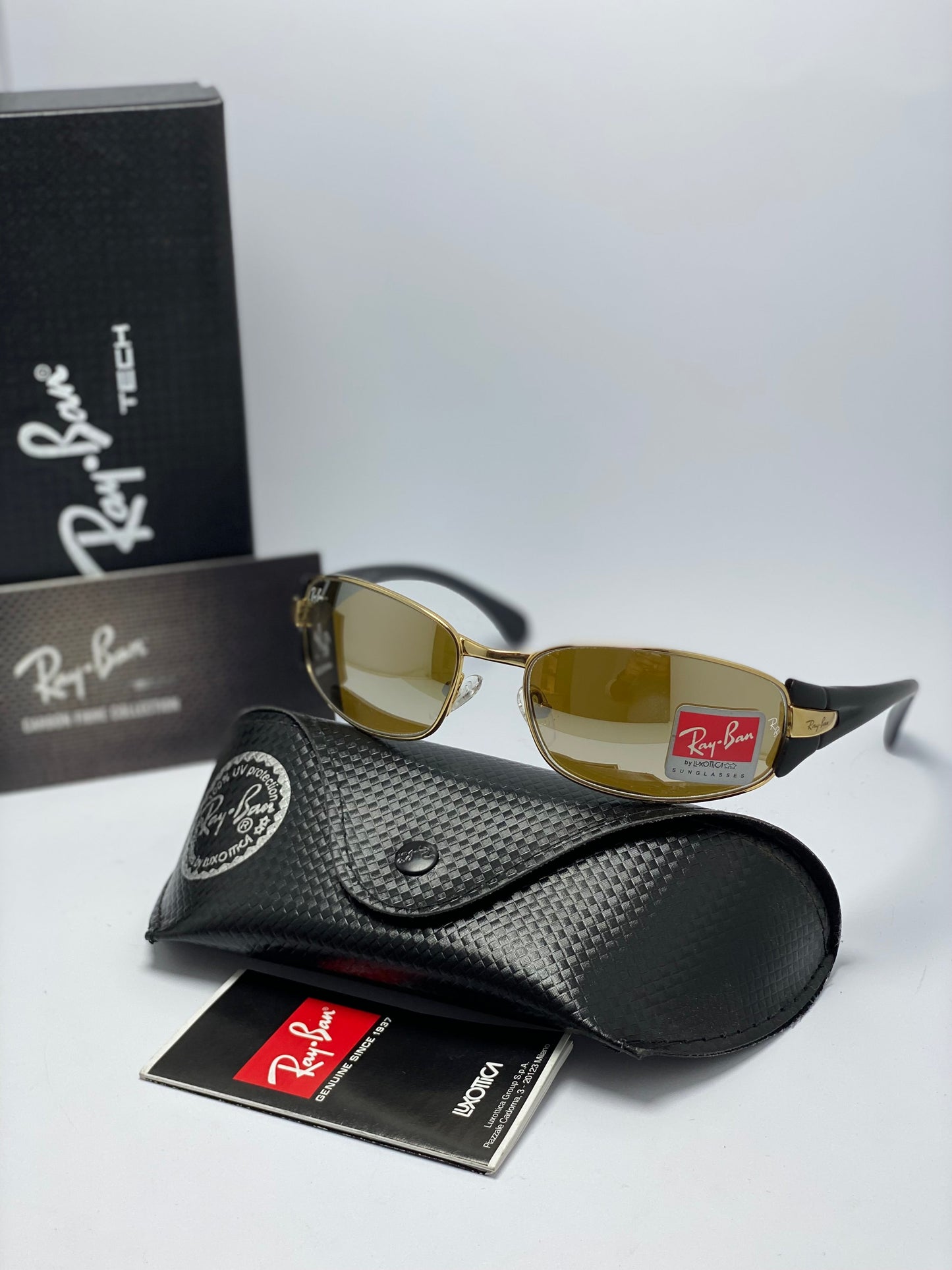 Italy RAY-BAN gold SUNGLASSES RB 3142 001/46 in Glass lens Sale Authentic Rare