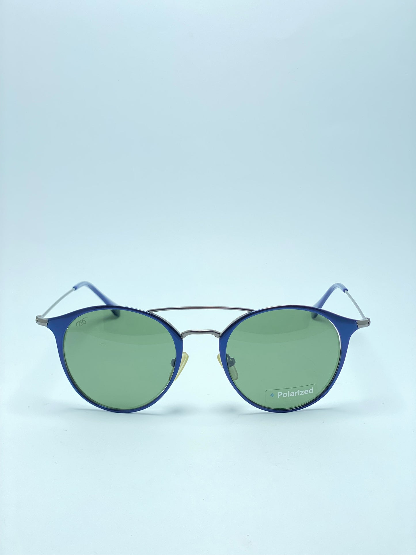 Polarized Female Sunglasses in Blue On Gunmetal and Silver Gradient Flash