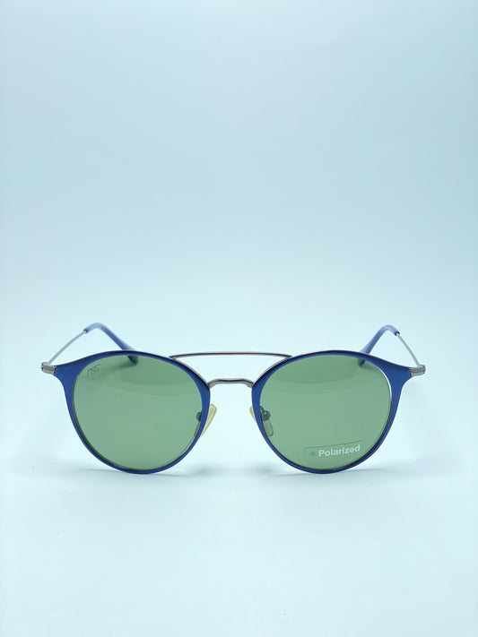 Polarized Female Sunglasses in Blue On Gunmetal and Silver Gradient Flash
