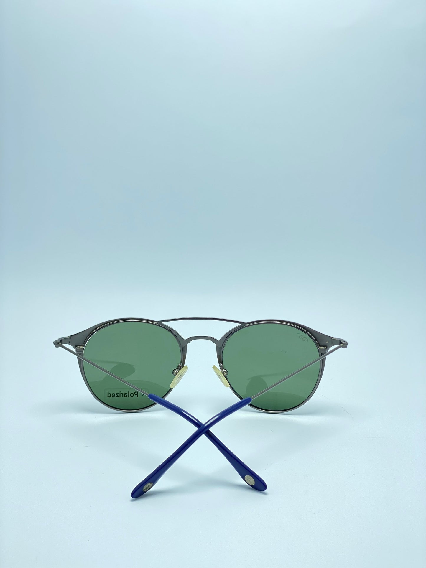 Polarized Female Sunglasses in Blue On Gunmetal and Silver Gradient Flash