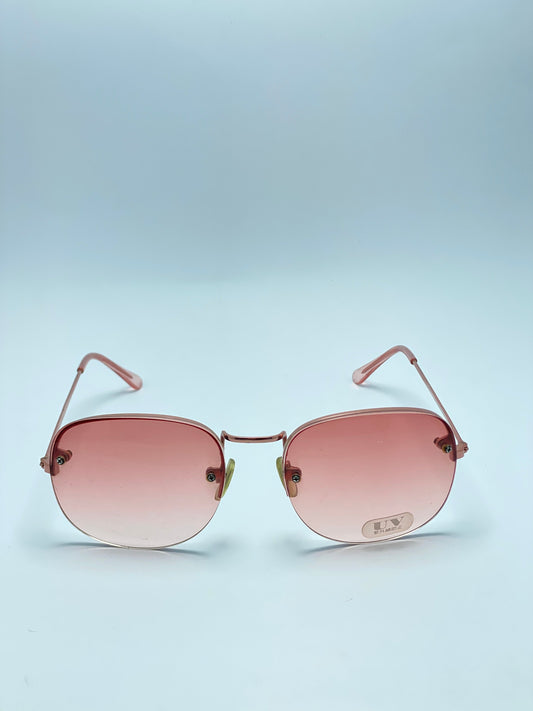 Vintage Embassy Gold Metal Oval Rimless UV Women Sunglasses