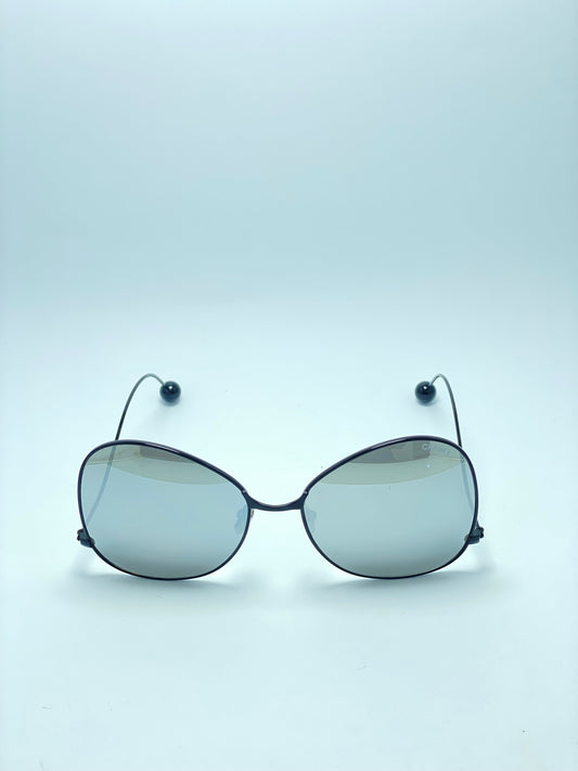 Women's Butterfly Sunglasses Thin Curved Metal Arms Ball Neutral Color